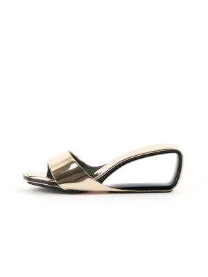 Mademoiselle Belle Leather Wedge Slide - Gold