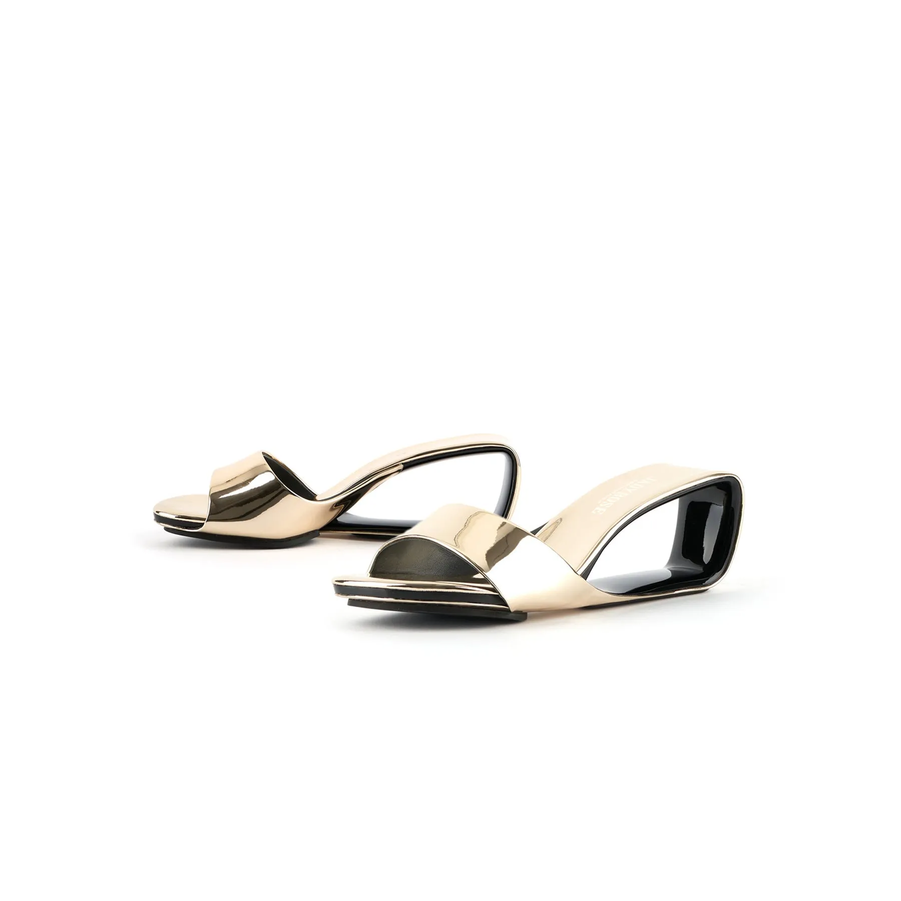 Mademoiselle Belle Leather Wedge Slide - Gold