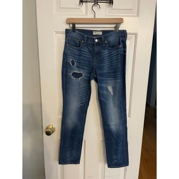 Madewell Distressed Womens Jeans Slim Boyjean Size 26 Stretch Medium Wash