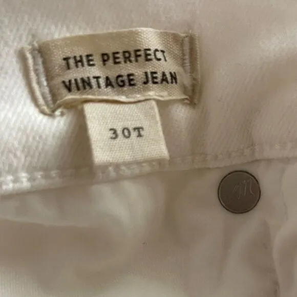 Madewell NWT Tall Perfect Vintage Jean Size 30T High Rise in White