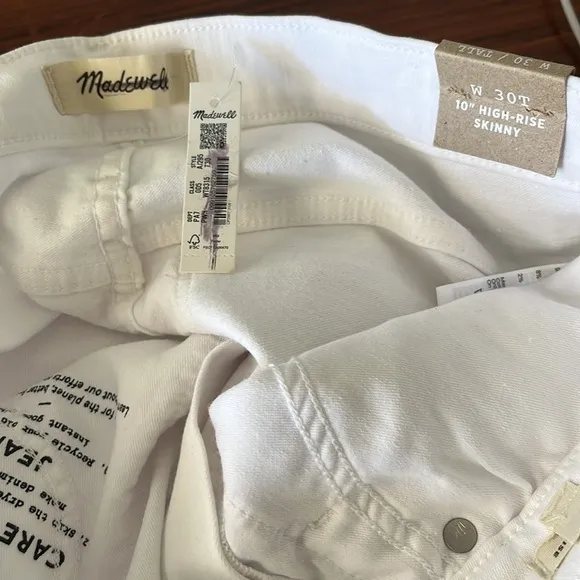 Madewell Tall 10” High Rise Skinny Jeans AJ295 White 30T 30