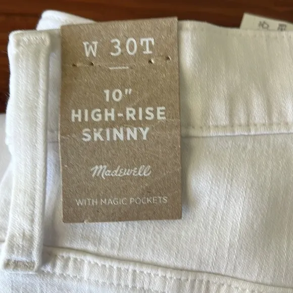 Madewell Tall 10” High Rise Skinny Jeans AJ295 White 30T 30