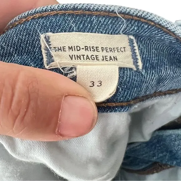 Madewell The Mid-Rise Perfect Vintage Jeans Ainsdale Wash Distressed Size 33