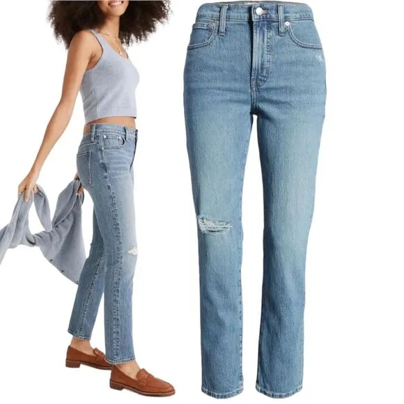 Madewell The Mid-Rise Perfect Vintage Jeans Ainsdale Wash Distressed Size 33