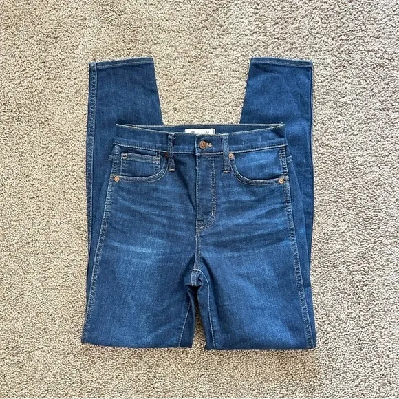 Madewell Women's 10&quot; High-Rise Skinny Jeans in Hayes Wash Dark Blue sz 25