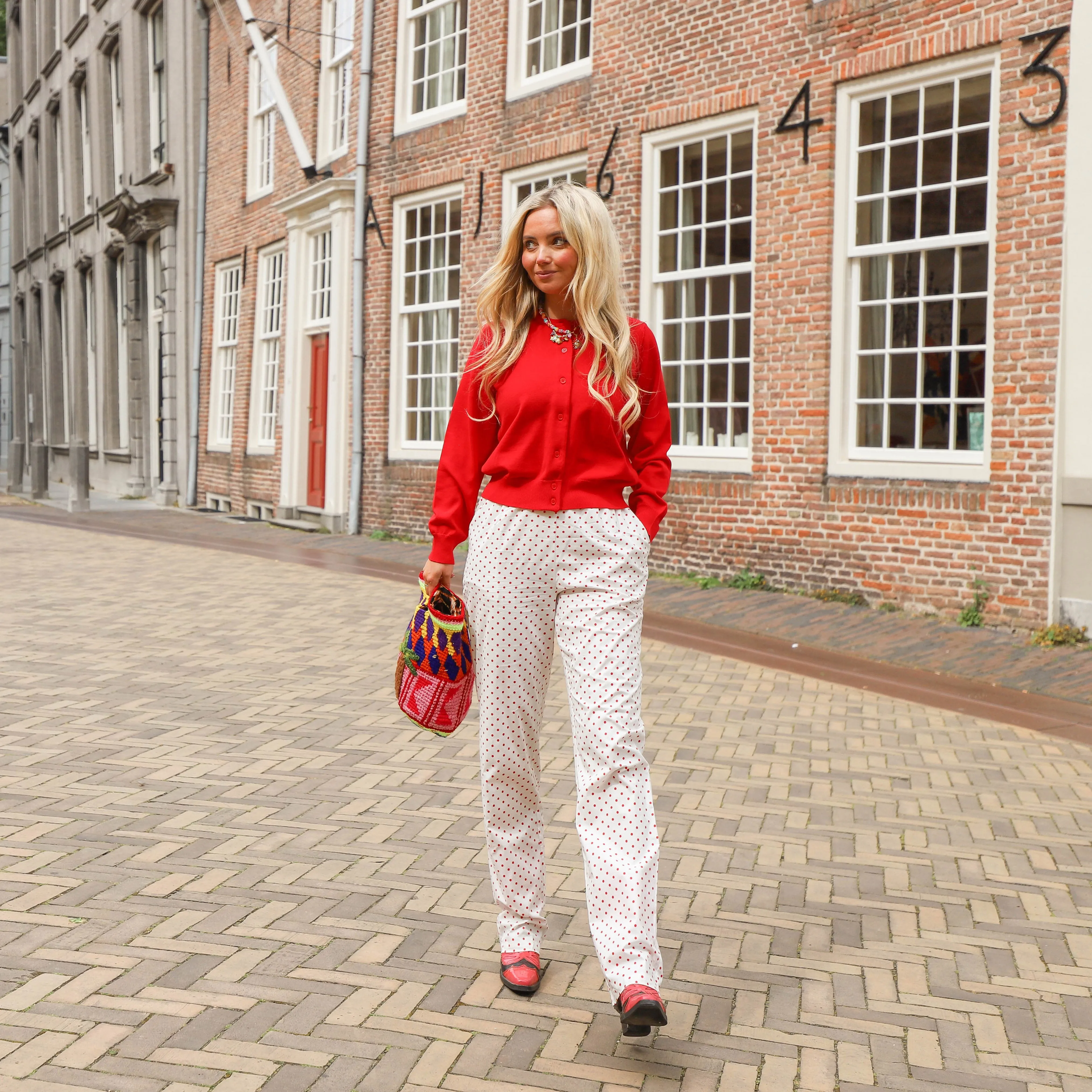 Malou straight jeans bright white rode stippen