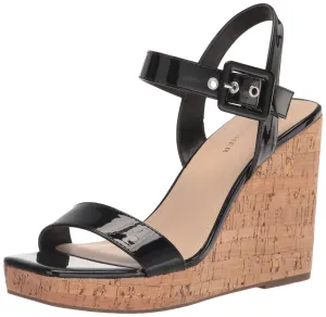 Marc Fisher Women's LUKEY Wedge Sandal, Black 001, 9.5