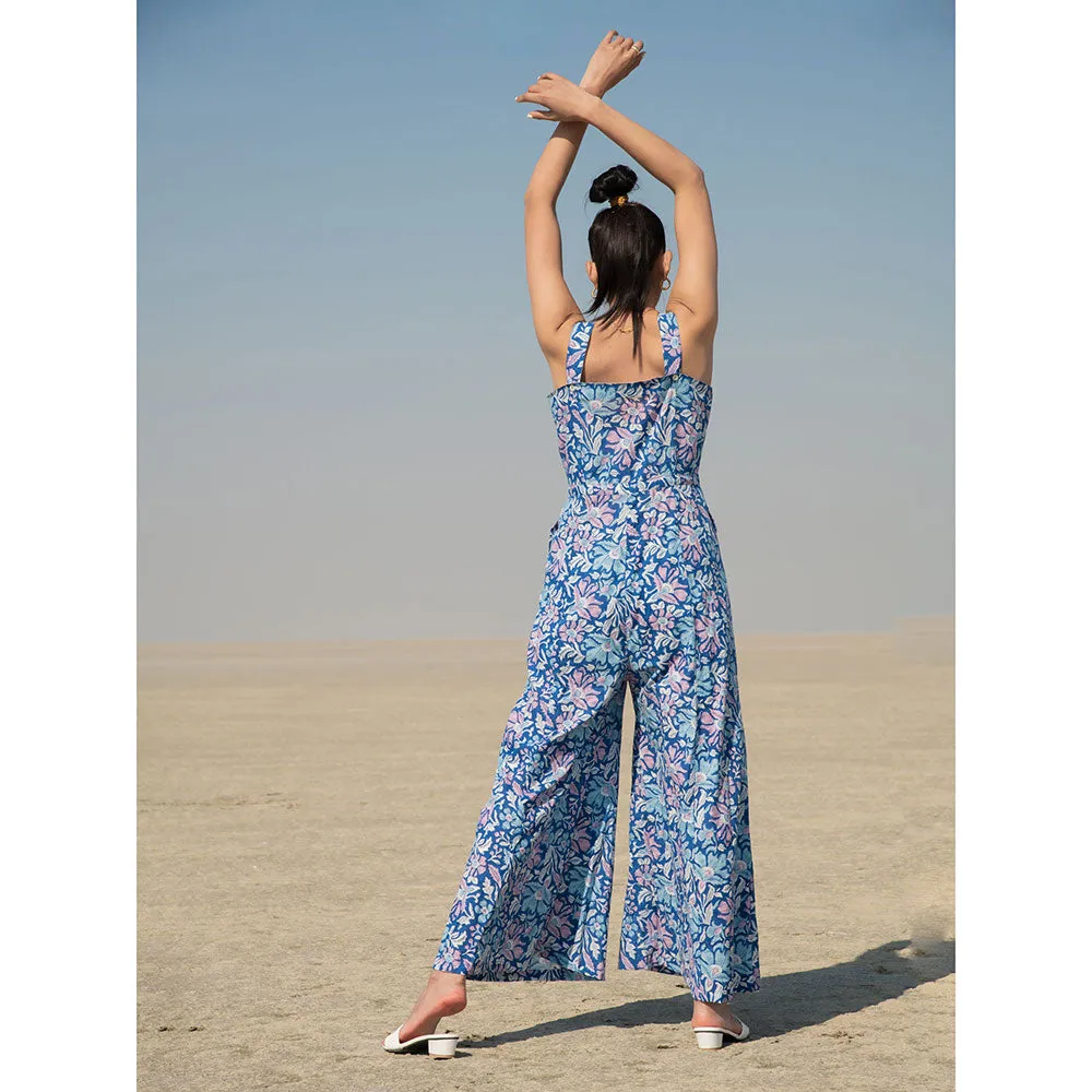MARCHE Blue Lagoon Hand Block Printed Cotton Jumpsuit