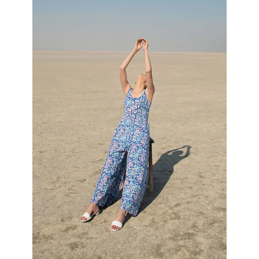 MARCHE Blue Lagoon Hand Block Printed Cotton Jumpsuit