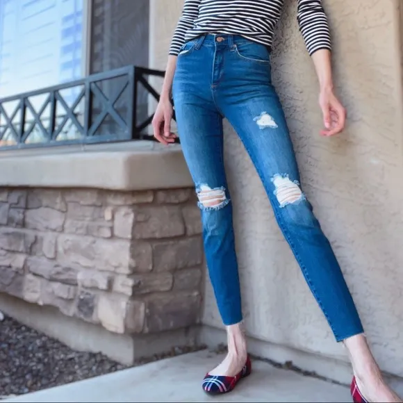 MARINE LAYER NWT Distressed Ripped Medium Wash High-Rise Skinny Jeans Sz 26