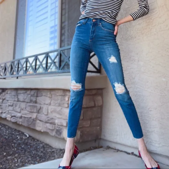 MARINE LAYER NWT Distressed Ripped Medium Wash High-Rise Skinny Jeans Sz 26