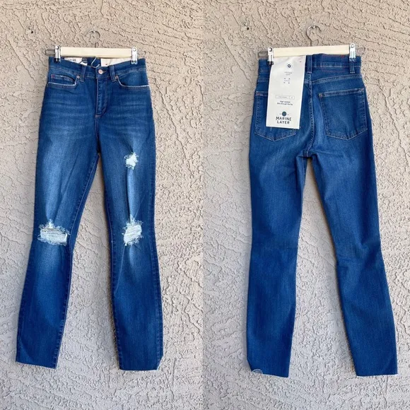 MARINE LAYER NWT Distressed Ripped Medium Wash High-Rise Skinny Jeans Sz 26