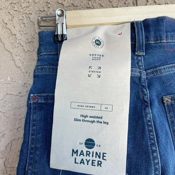 MARINE LAYER NWT Distressed Ripped Medium Wash High-Rise Skinny Jeans Sz 26
