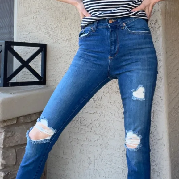 MARINE LAYER NWT Distressed Ripped Medium Wash High-Rise Skinny Jeans Sz 26