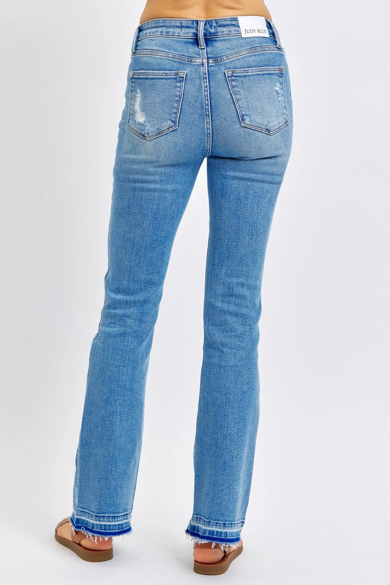 Medium Mid Rise Destroy & Released Hem Bootcut Judy Blue Jeans 6/27/24 8734