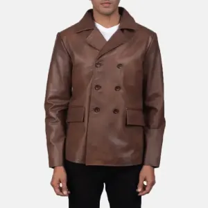 Men's Brown Dignity Leather Naval Peacoat