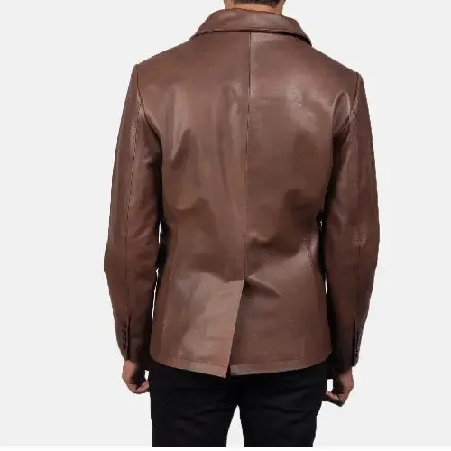 Men's Brown Dignity Leather Naval Peacoat