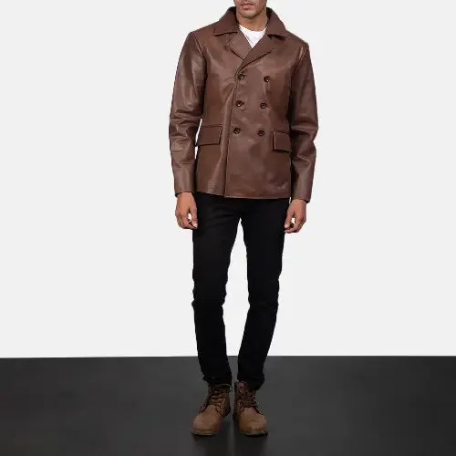 Men's Brown Dignity Leather Naval Peacoat