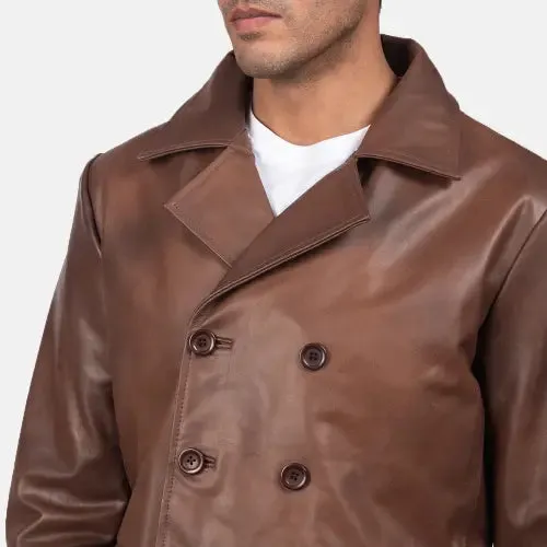Men's Brown Dignity Leather Naval Peacoat