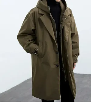 Men's hooded button-front trench coat