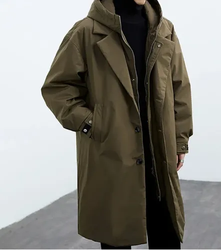 Men's hooded button-front trench coat