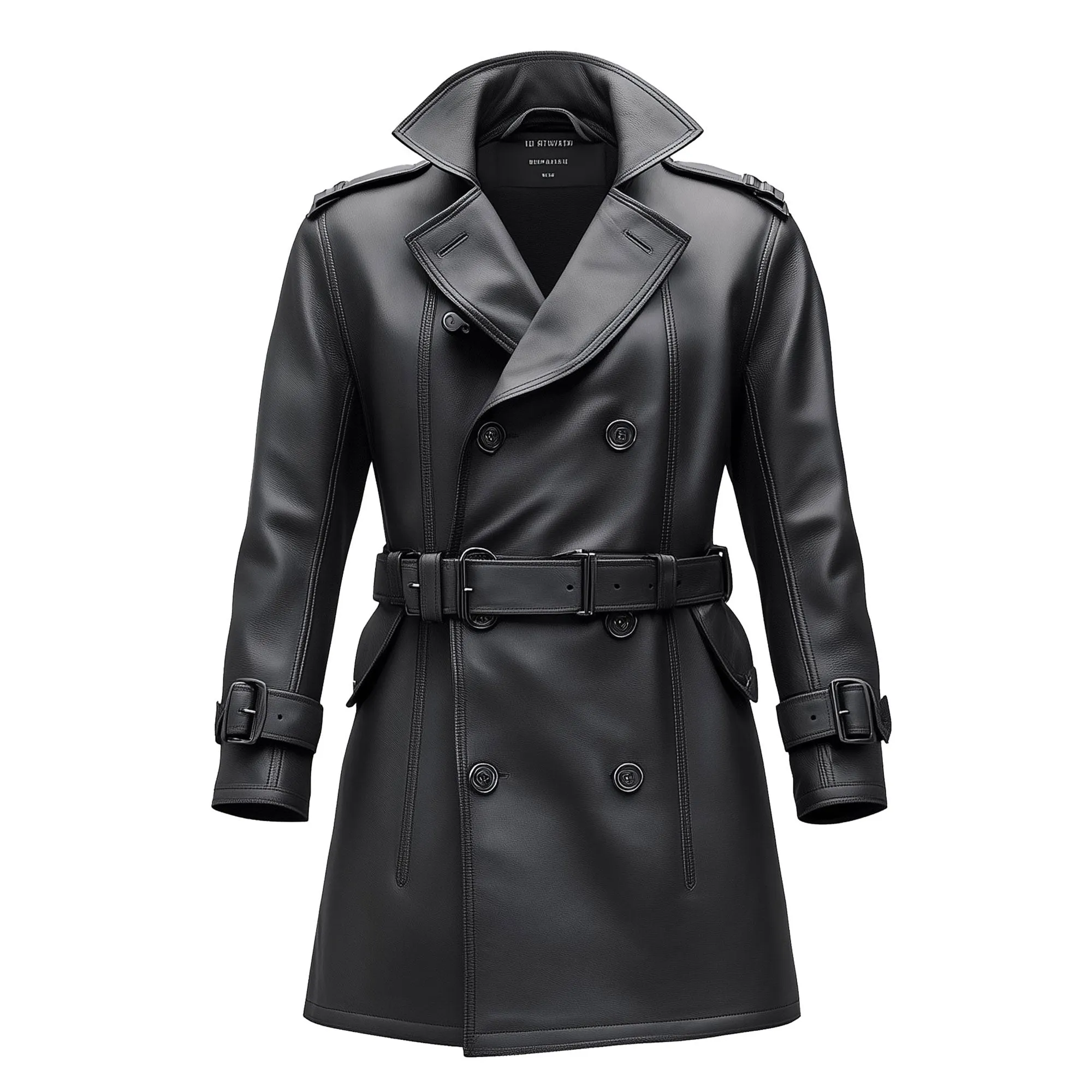 Mens Mini Trench Coat Leather Trench Coat Double Breasted Leather Coats Water Resistant Storm Flap Lepal Collar Multipockets Genuine Leather Jackets For Men