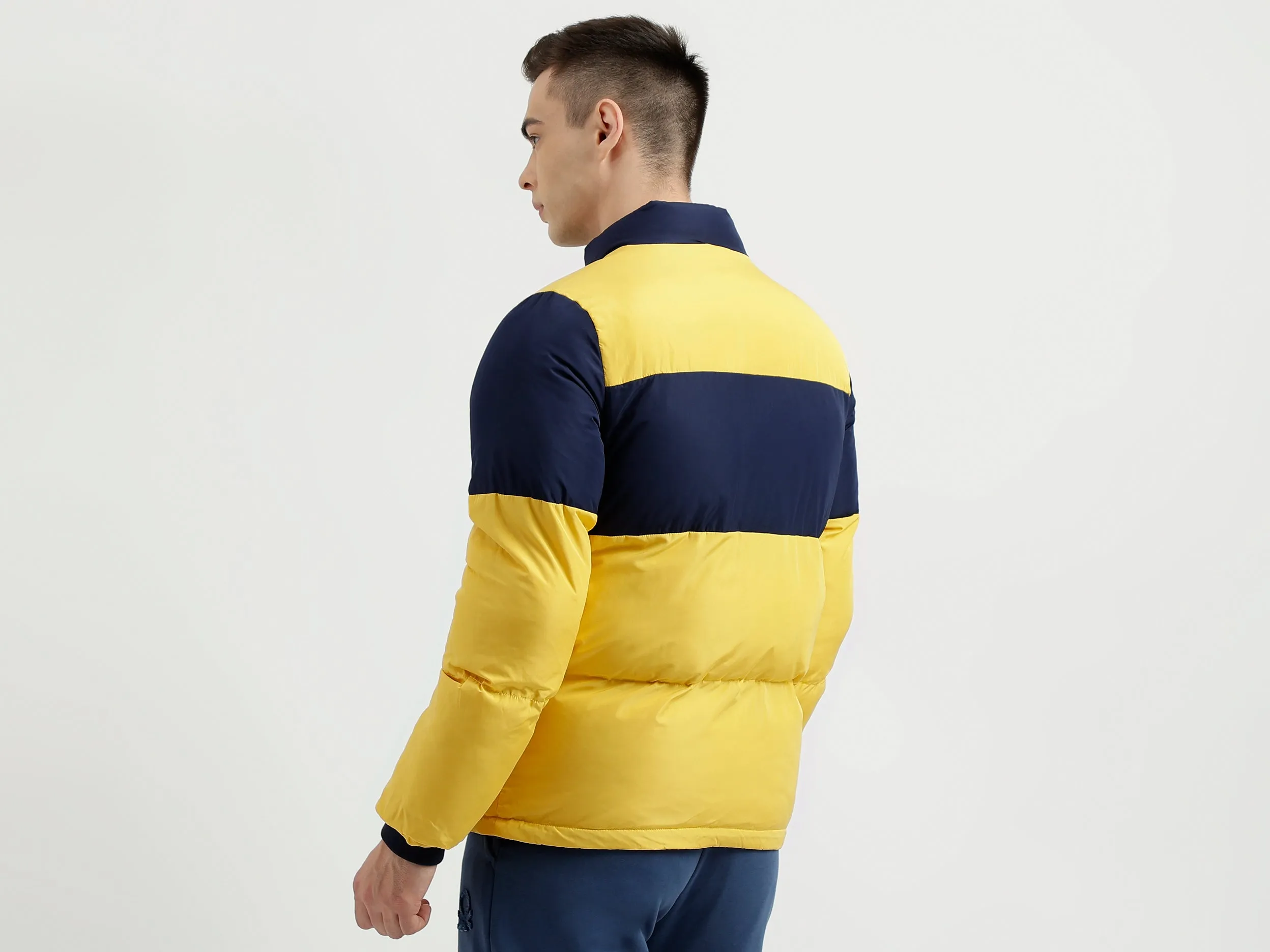 Men's Regular Fit Mock Neck Color Blocked Puffer Jacket