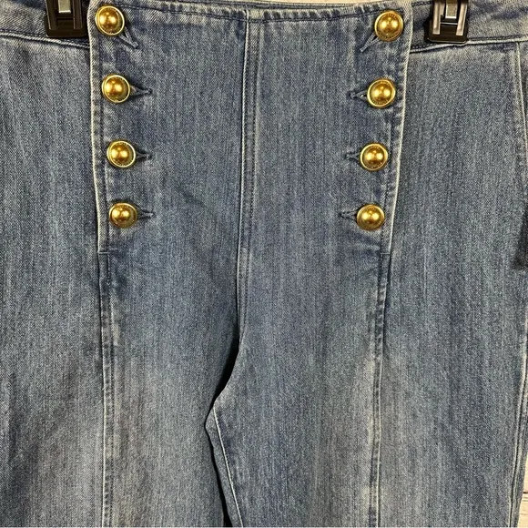 Michael Kors High Rise Denim Flared Jeans Sailor Button Style Angel Blue 10