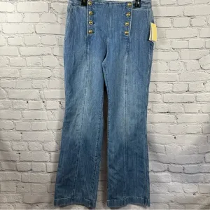 Michael Kors High Rise Denim Flared Jeans Sailor Button Style Angel Blue 10