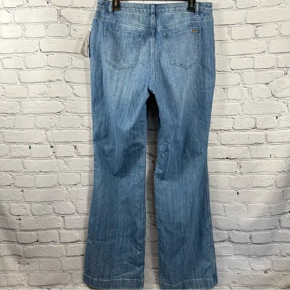 Michael Kors High Rise Denim Flared Jeans Sailor Button Style Angel Blue 10