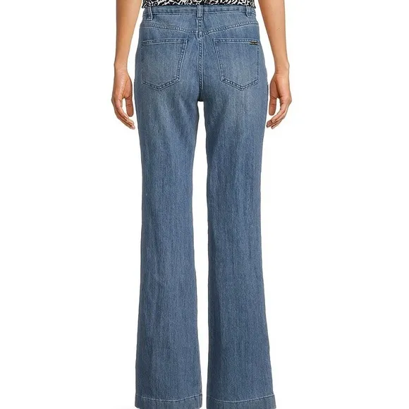 Michael Kors High Rise Denim Flared Jeans Sailor Button Style Angel Blue 10