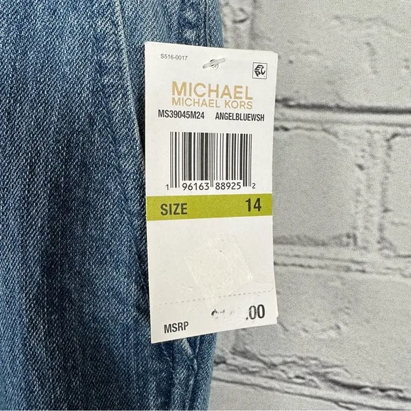Michael Kors High Rise Denim Flared Jeans Sailor Button Style Angel Blue 10