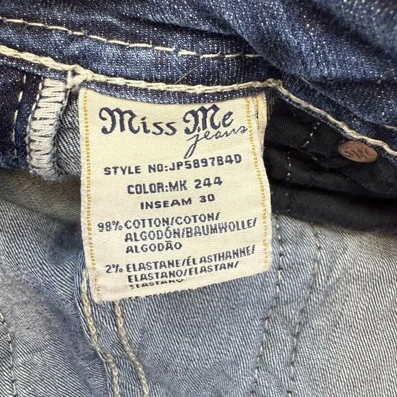 Miss Me Jeans Women's 26 Signature Rise Boot Paisley Emblished Biker Bling Boho