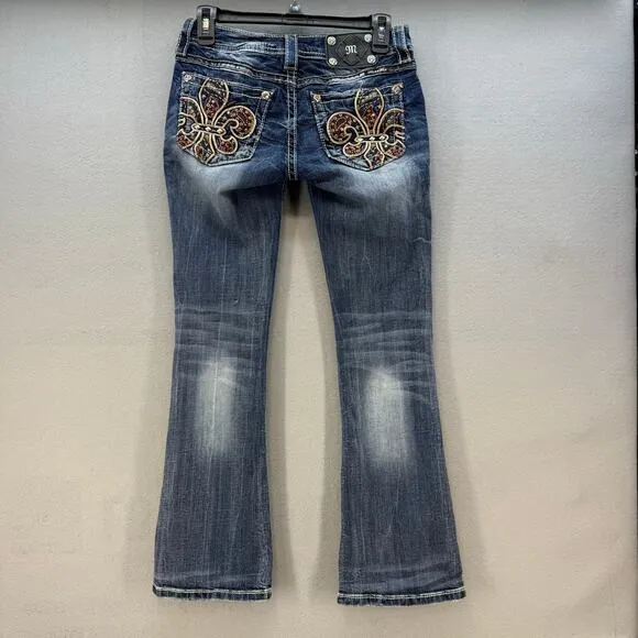 Miss Me Jeans Women's 26 Signature Rise Boot Paisley Emblished Biker Bling Boho