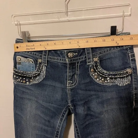 Miss Me Signature Boot Bedazzled Distressed Jeans 27
