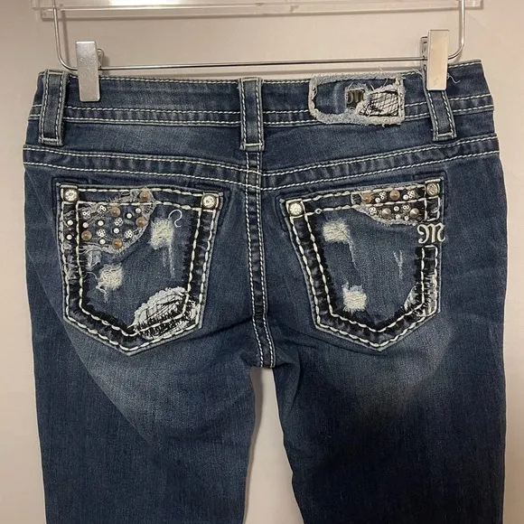 Miss Me Signature Boot Bedazzled Distressed Jeans 27