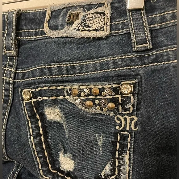 Miss Me Signature Boot Bedazzled Distressed Jeans 27