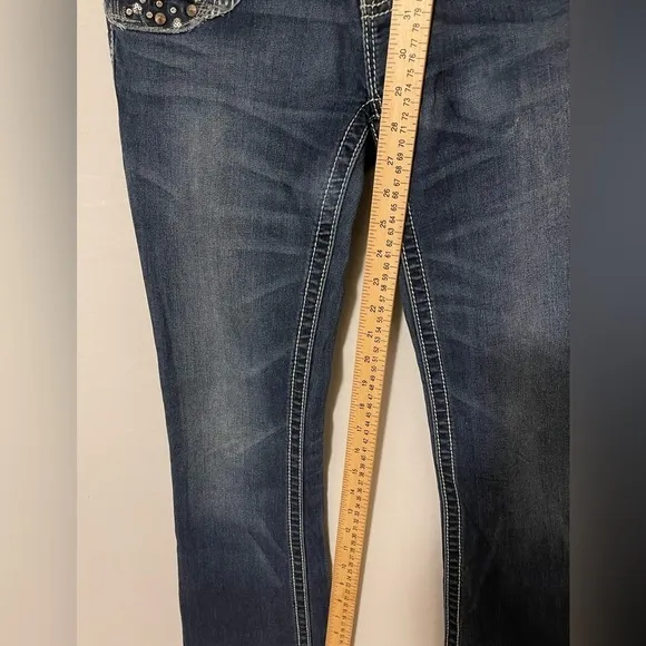 Miss Me Signature Boot Bedazzled Distressed Jeans 27