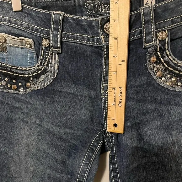 Miss Me Signature Boot Bedazzled Distressed Jeans 27