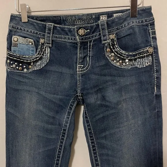 Miss Me Signature Boot Bedazzled Distressed Jeans 27