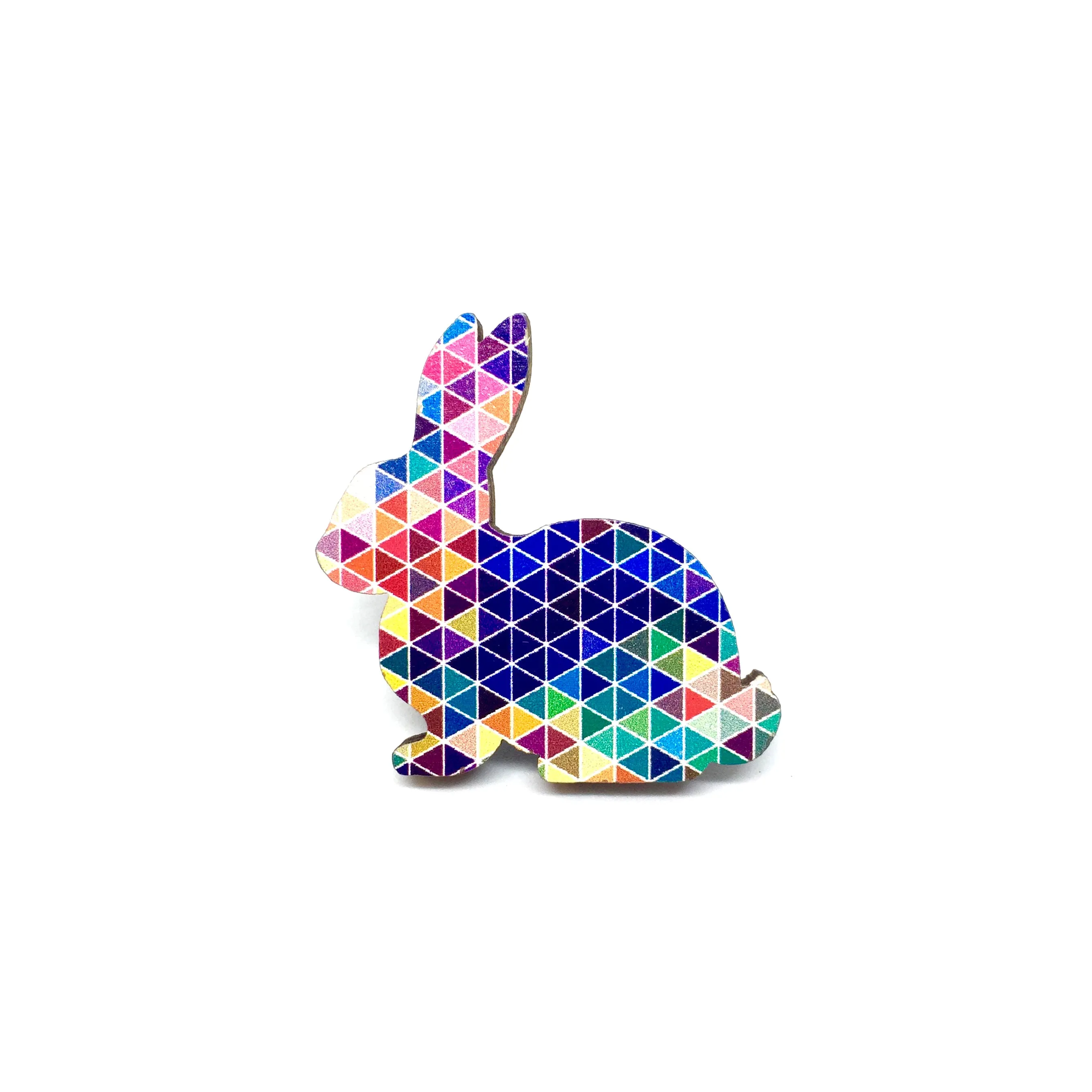 Modern Geometric Rabbit Wooden Brooch Pin - LM