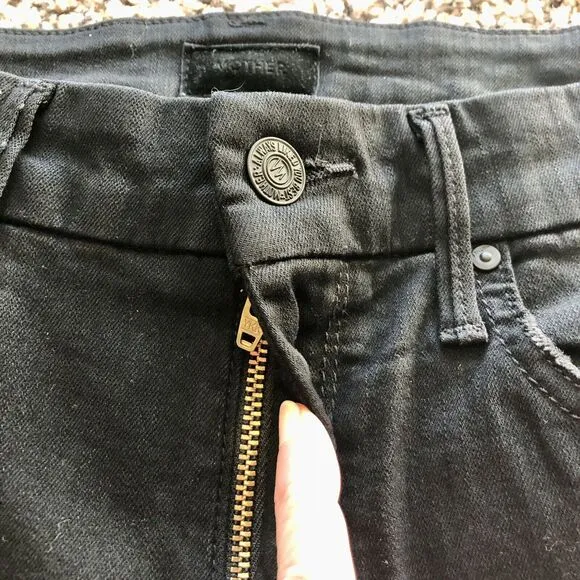 Mother Jeans 26 High Waisted Looker Ankle Fray Guilty Flash Black Skinny Tuxedo