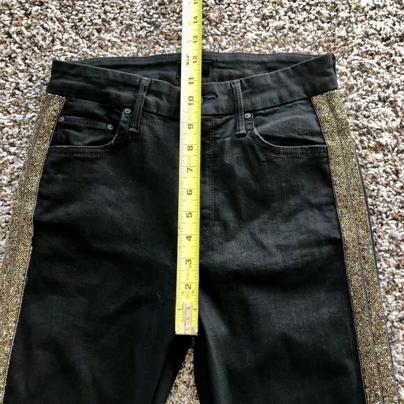 Mother Jeans 26 High Waisted Looker Ankle Fray Guilty Flash Black Skinny Tuxedo