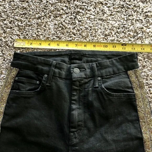 Mother Jeans 26 High Waisted Looker Ankle Fray Guilty Flash Black Skinny Tuxedo