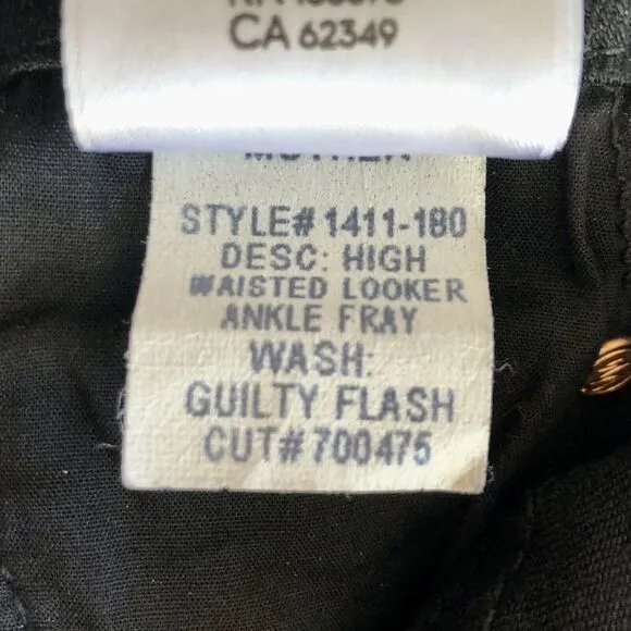 Mother Jeans 26 High Waisted Looker Ankle Fray Guilty Flash Black Skinny Tuxedo