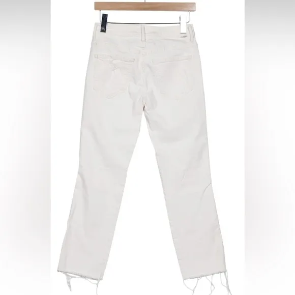 Mother women’s jeans size 27 the tootsie fray off white distressed straight leg