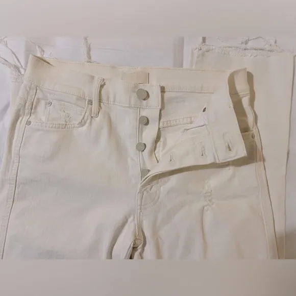 Mother women’s jeans size 27 the tootsie fray off white distressed straight leg