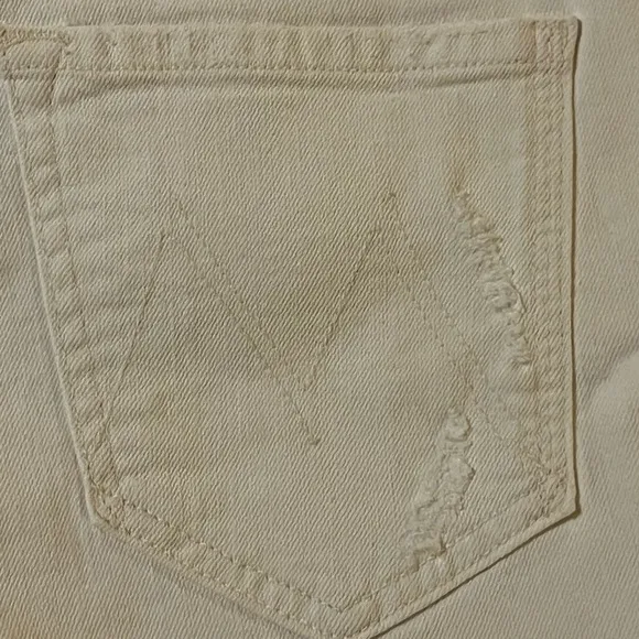 Mother women’s jeans size 27 the tootsie fray off white distressed straight leg