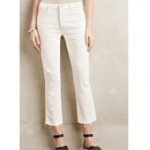 Mother women’s jeans size 27 the tootsie fray off white distressed straight leg