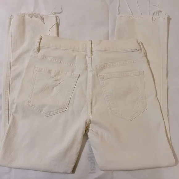 Mother women’s jeans size 27 the tootsie fray off white distressed straight leg